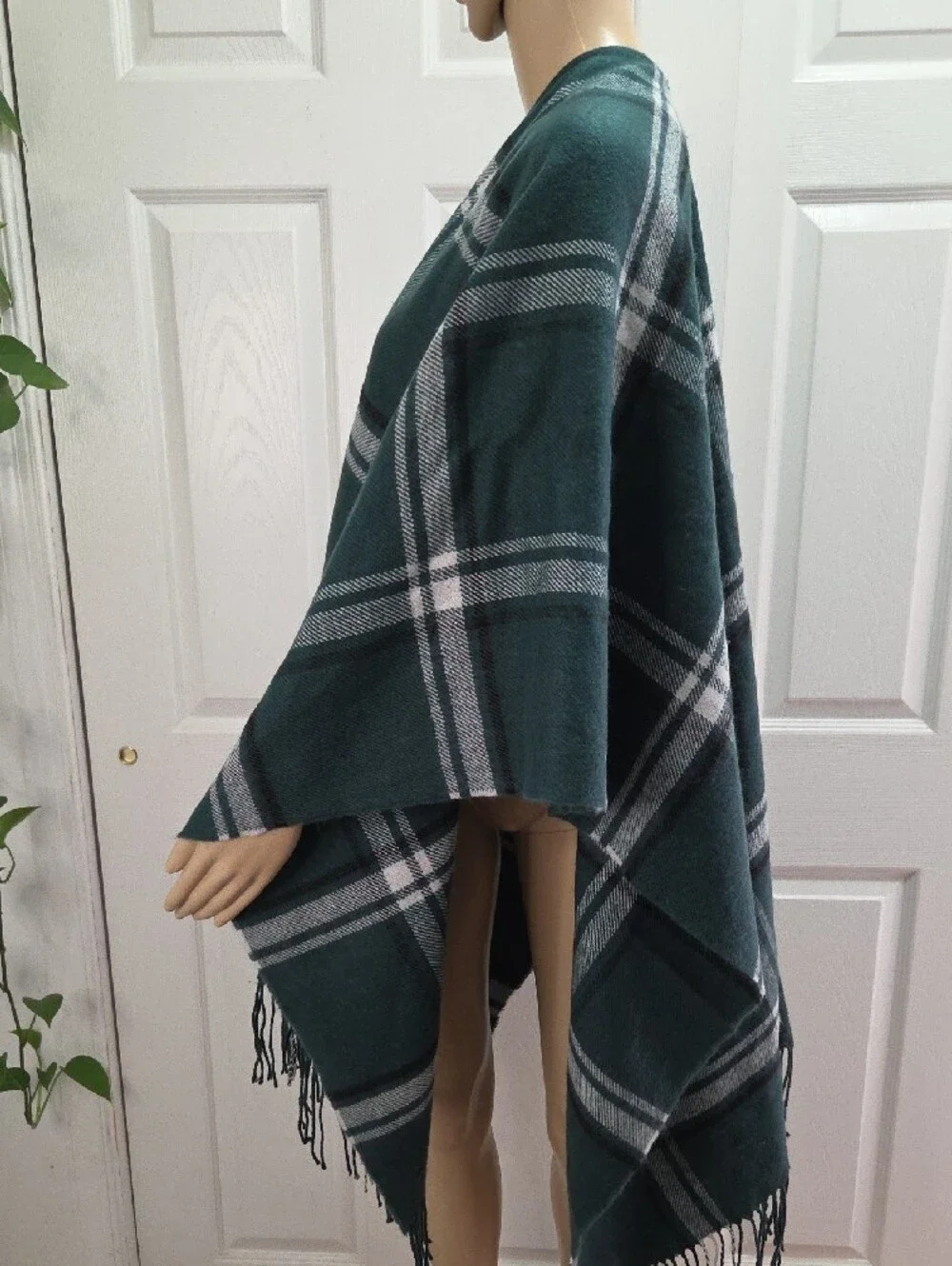 Lane Bryant Teal Plaid Fringe Shawl